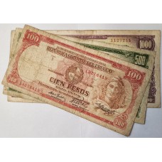 URUGUAY 1939 . ONE HUNDRED 100 - ONE THOUSAND 1,000 PESOS BANKNOTES